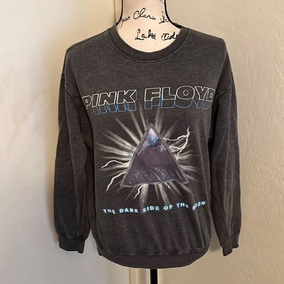 Pink Floyd Distressed Gray Dark Side Of The Moon Graphic Sweatshirt - Picture 1 of 8